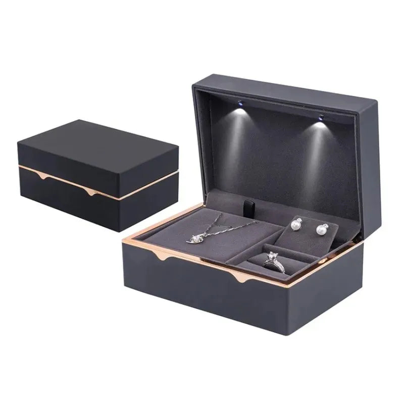 Wedding Ring Box with Led Light Jewelry Gift Box Bracelet Ring Necklace Jewelry Box Set Wedding Display Holder New Year