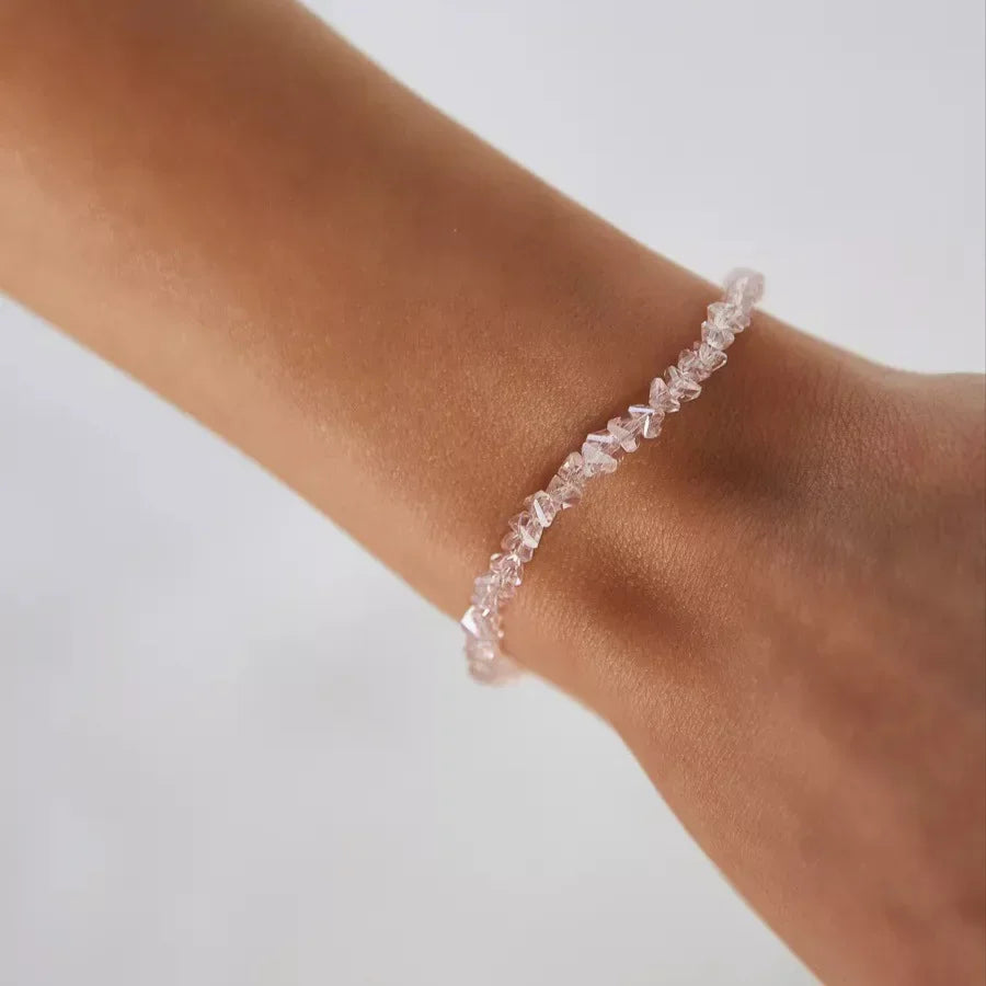 Transparent Crystal Irregular Beaded Bracelet Women‘s Shiny Mulit-cut Pink Glass Chain on the Hand Jewelry Girls Gifts