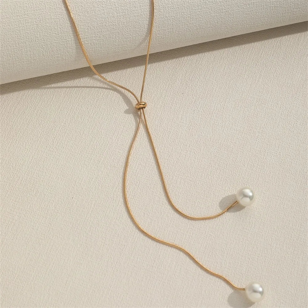 Minimalist Temperament Long Pull-out Adjustable Pearl Tassel Pendant Y-shaped Chain Necklace for Women Collar Chain Jewelry Gift
