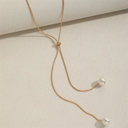 Minimalist Temperament Long Pull-out Adjustable Pearl Tassel Pendant Y-shaped Chain Necklace for Women Collar Chain Jewelry Gift