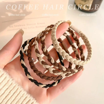 5PSC Simple Braided Hair Tie Nylon Highly Elastic Hairband Durable Coffee Rubber Band Women Girl