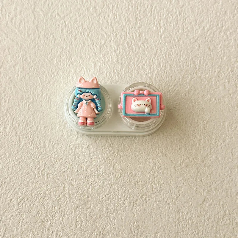 KLASSNUM Portable Cute Cartoon Contact Lens Case Drawer Design Color Contact Lenses Box Container Storage Case Travel Accessory