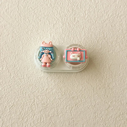 KLASSNUM Portable Cute Cartoon Contact Lens Case Drawer Design Color Contact Lenses Box Container Storage Case Travel Accessory