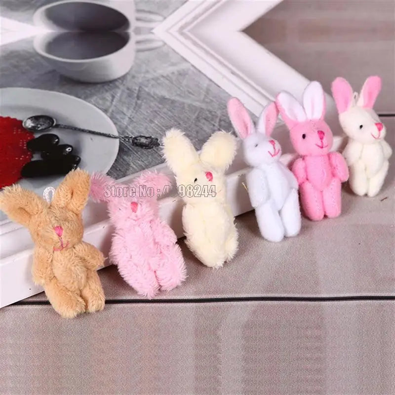 5pcs/lots Soft Mini Joint Rabbit Pendant Bunny For Key Chain Bouquet Doll Diy Ornaments Gifts Toy