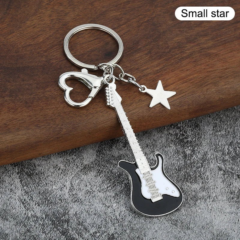 1Piece Y2K Guitar Cat Key Chain For Men Women Pentagram Bow Pendant Fashion Rock Punk Bag Accessories Gift