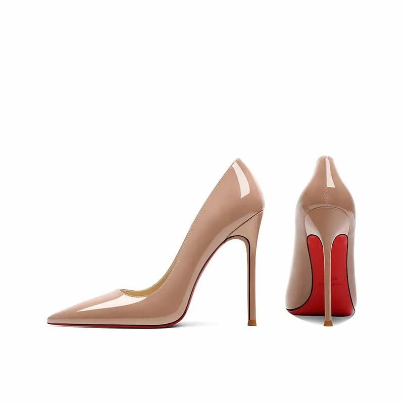 Sexy Red Bottom High Heels Women's Fashionable Pointed Toe Thin Heel Nude Color Shoes for Night Club And Daily Wear