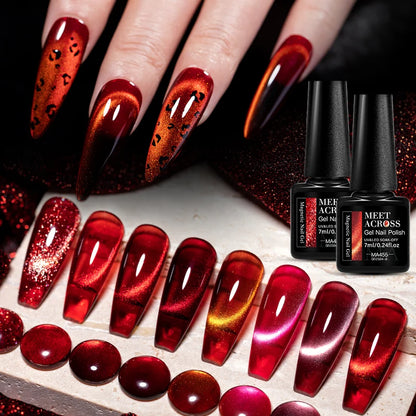 7ml Red Series Cat Magnetic Gel Nail Polish Sparkle Glitter Semi Permanent Nail Art UV Gel Varnish Manicure For Valentines Nails