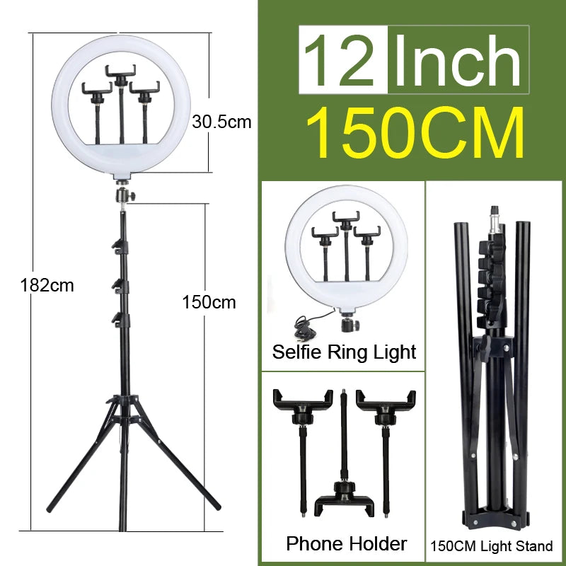 6-14" Ring Light 10 Dimming Levels 22 Modes Professinonal Fill Light 3CCT/RGB with Tripod & Phone/IPad Holder For Live streaming
