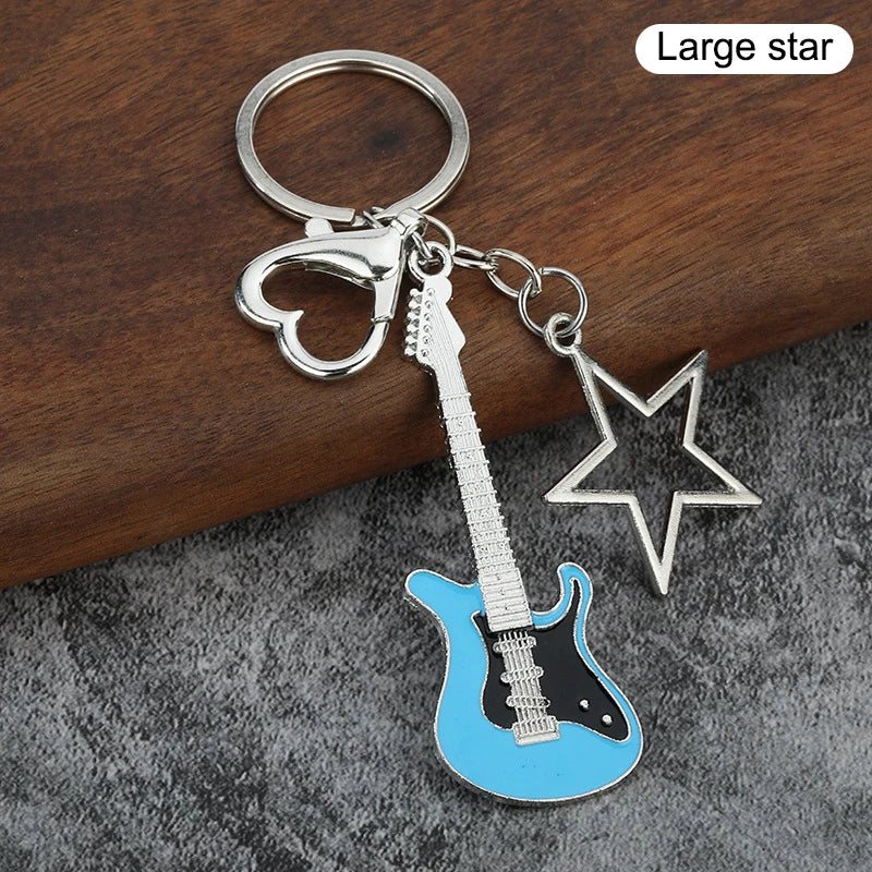 1Piece Y2K Guitar Cat Key Chain For Men Women Pentagram Bow Pendant Fashion Rock Punk Bag Accessories Gift