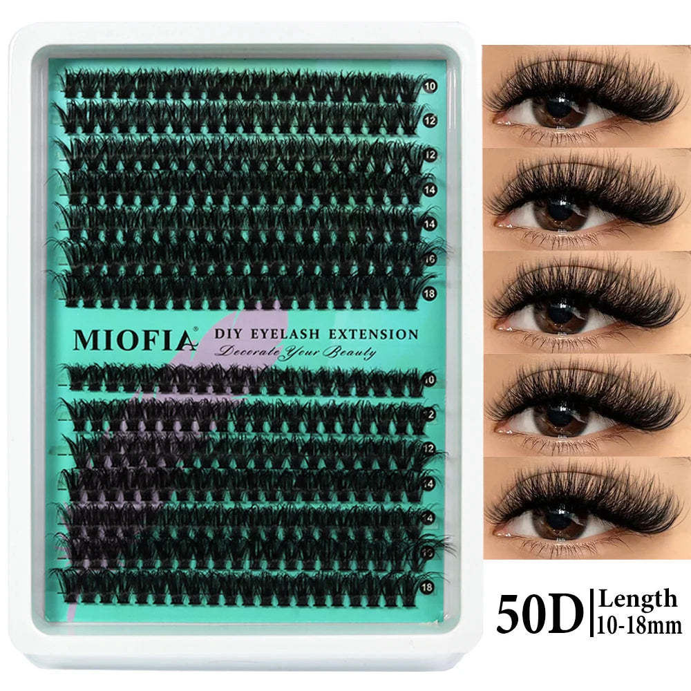 MIOFIA Lashes Cluster Natural Fluffy Volume Individual Eyelash 60D 80D 100D Thick Cat Eye Lashes Mixed Tray DIY Lash Extension