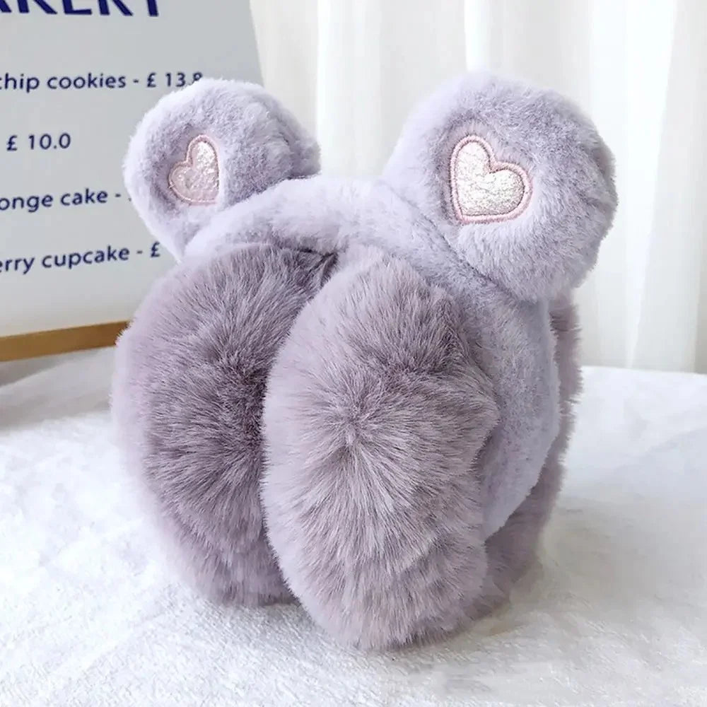 Cute Bear Ears Winter Warm Earmuffs for Women Girls Kids Plush Thick Soft Ear Muffs Protect Ears Foldable Warmer Cover Earflaps