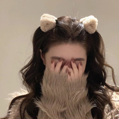 2Pcs Plush Cat Ears Shape Hair Clips Women Sweet Cute Beige Duck Beak Clip Hairpin Fashion Girls Headwear Hair Accessories