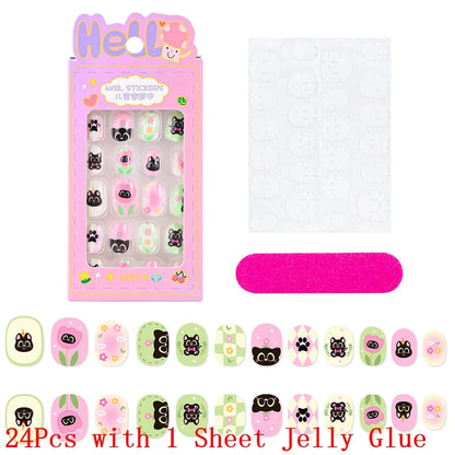 12pcs Cute Kids Dress-Up Fake Nail Girls Press on Nails Princess Pretend Play Toy Nail Tips Self-adhesive Children False Nails *