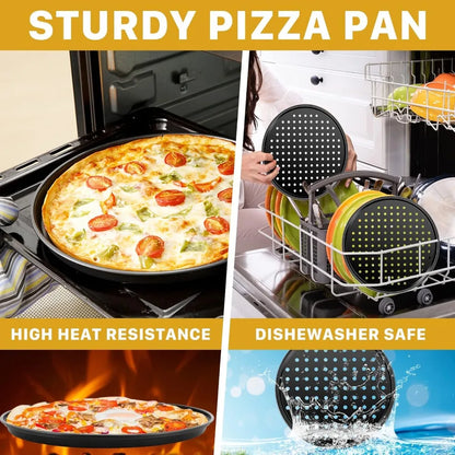Nonstick Carbon Steel Pizza Pan Round Pizza Baking Tray with Holes for Crispy & Bubbly Home Restaurant Kitchen Baking Tools