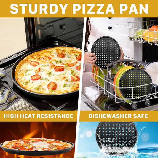 Nonstick Carbon Steel Pizza Pan Round Pizza Baking Tray with Holes for Crispy & Bubbly Home Restaurant Kitchen Baking Tools