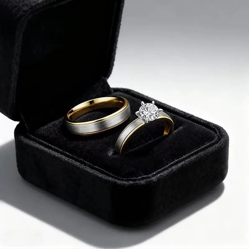 Fashion Matte 4-Prong Zircon Stainless Steel Couple Rings For Women Men Engagement Ring Valentine Day Jewelry Gift Size 6-12
