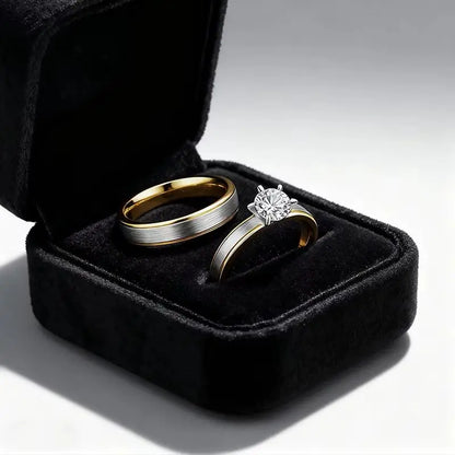 Fashion Matte 4-Prong Zircon Stainless Steel Couple Rings For Women Men Engagement Ring Valentine Day Jewelry Gift Size 6-12
