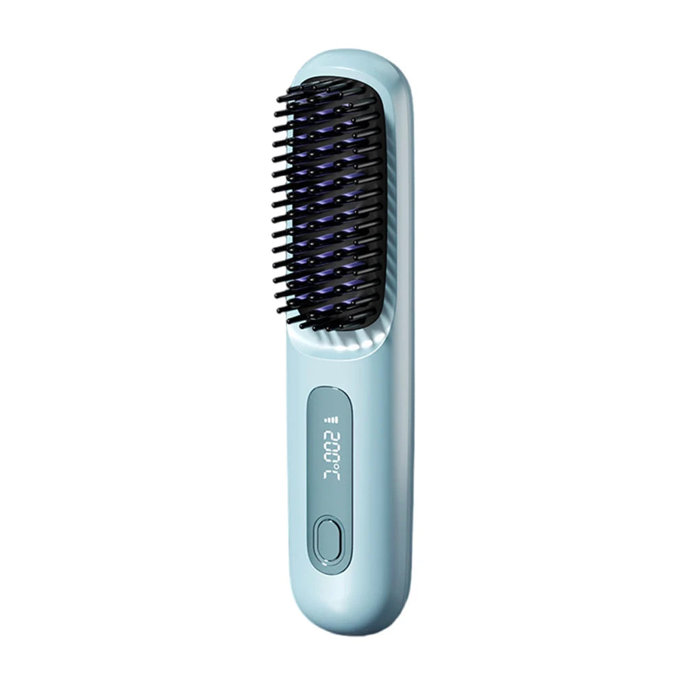 Portable Straightener Brush Cordless Hair Straightener Brush 3Setting Temperature Rechargeable Ceramic Hot Comb Brush for Travel