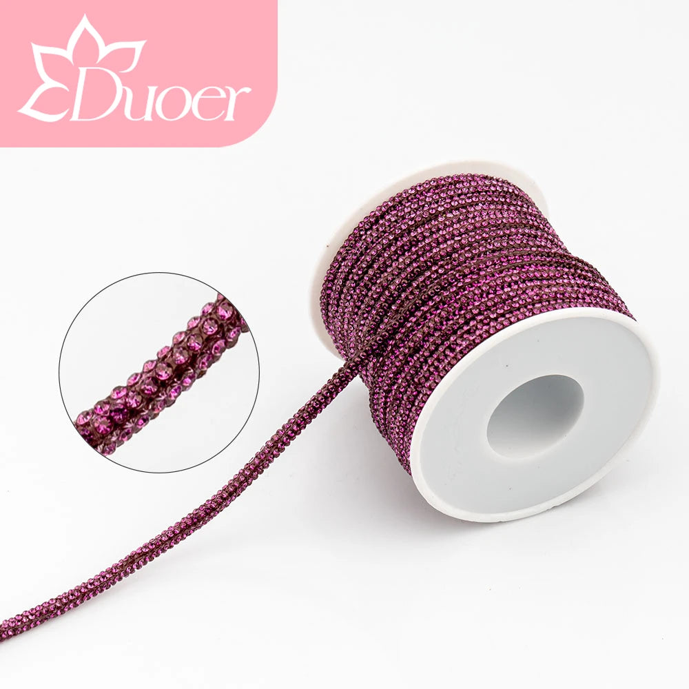 DUOER 3mm 5/10 Yards Glass Rhinestones Rope Tube GlitterDiamond Cord Soft Shoelace Drawstring Trimming For DIY Hoodies Trouser