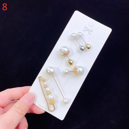 6Pcs Brooch Set Big Beads Fashion Clothing Brooches for Women Pearl Lapel Pin Sweater Dress Brooch Pins Badge Buckle Accessories