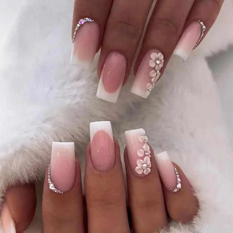 Wholesale Price Press On Nails Ballerina Medium Coffin False Nails French Tip Nails Manicure Stick On Nails Acrylic Fake Nails