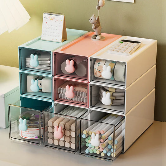 Desk Stationery Storage Box For School Office Desk Organizer With Rabbit Drawer Sundry Storage Rack For School Office Stationery