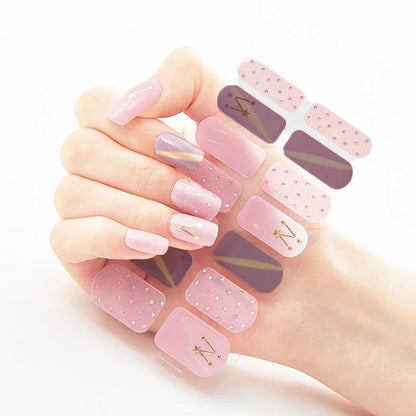 Semi Cured Gel Nail Sticker Pure Color UV LED Lamp Covered Waterproof Full Adhesive Long Self Nail Decals Manicure Lasting