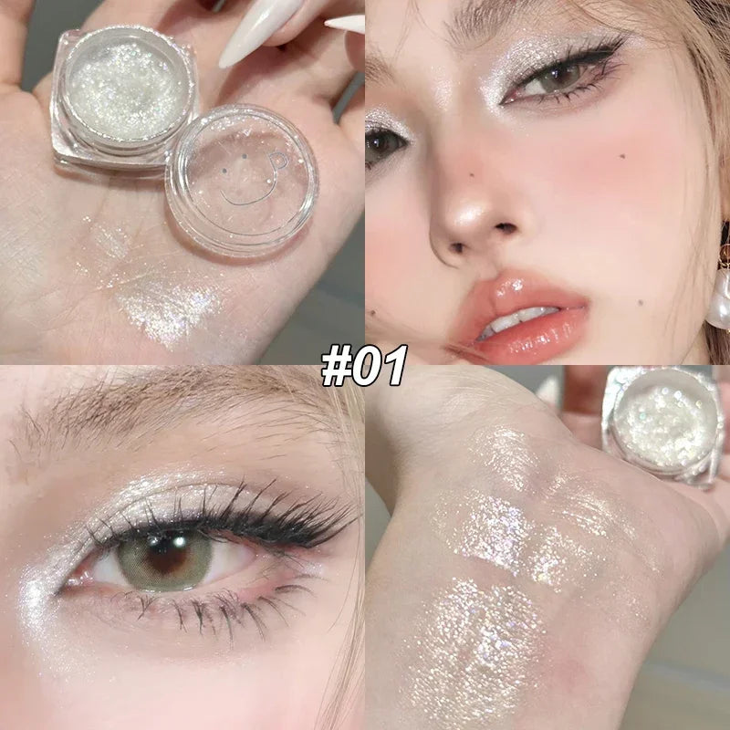 6 Colors Glitter Eyeshadow Gold Pink Eye Shadow Highlighter Silkworm Long Lasting Waterproof Shimmer Multicolor Liquid Eyeshadow
