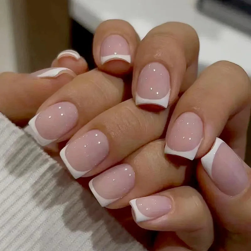 Caramel Flower 24 Pcs Press on Nails Pink Gradient Fake Nails Glossy Artificial Finger Manicure Reusable False Nails for Women