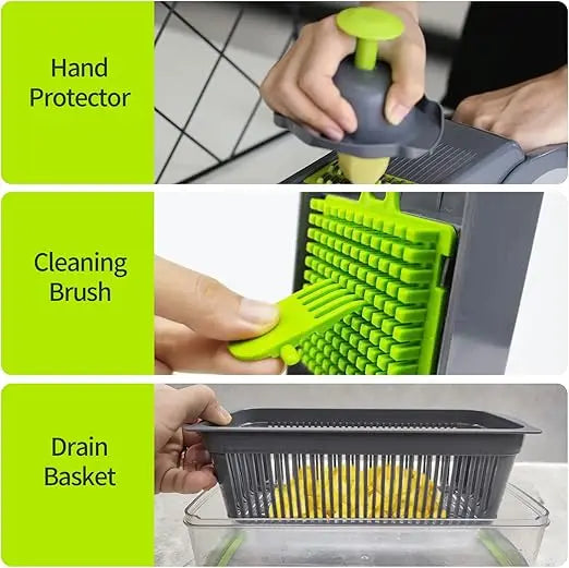 Vegetable Chopper Dicer Set Effortless Onion Tomato Cutter Lemon Squeezer 13 Blades BPA-Free Container Grey Kitchen Essential