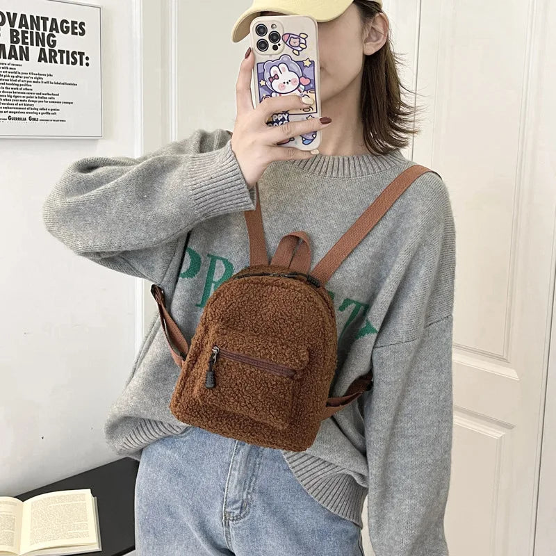 New Fashion Women Mini Backpack Solid Color Corduroy Small Backpacks Simple Casual Student Bookbags Traveling Backpacks Gift