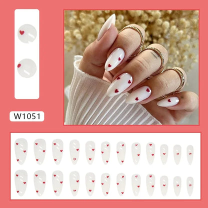 Fresh Green Tea 24 Pcs Fake Nail with Jelly sticker Press on False Nails Wearable Round Head Oval Full Cover Nail Tips