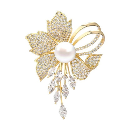 Luxury Rhinestones Flowers Imitation Pearl Brooches for Women Suit Coat Brooch Pins Corsage Elegant Jewelry Gift Accessories