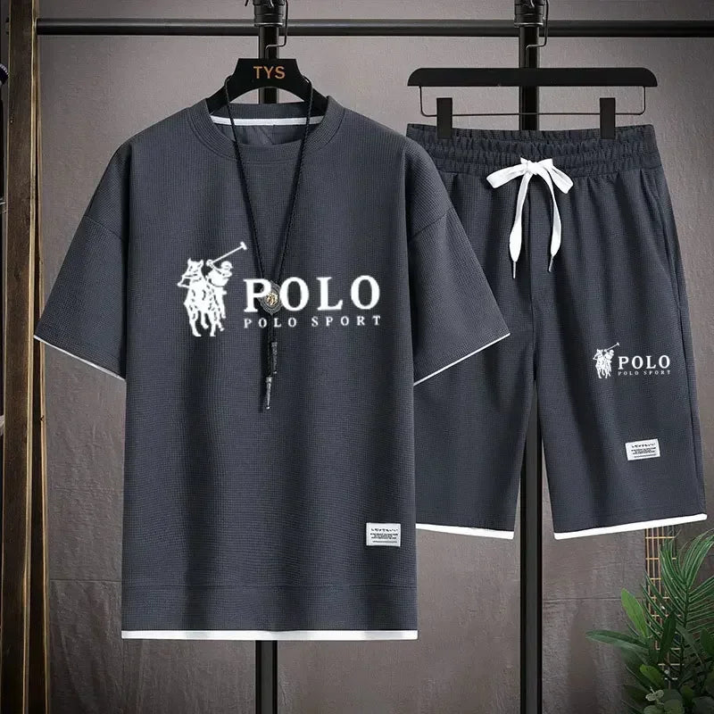 2026 Men's Short-sleeved T-shirt + Sports Shorts Two-piece Summer Fashion Breathable Fitness Casual Jogging Set Short Sleeve Two
