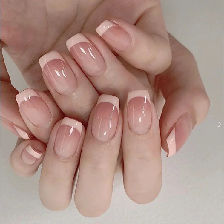 24Pcs/Box Charming Pink Flame Short Detachable Finished Fingernails Ballet Wearable Fake Nails press on Square Head Full Cover