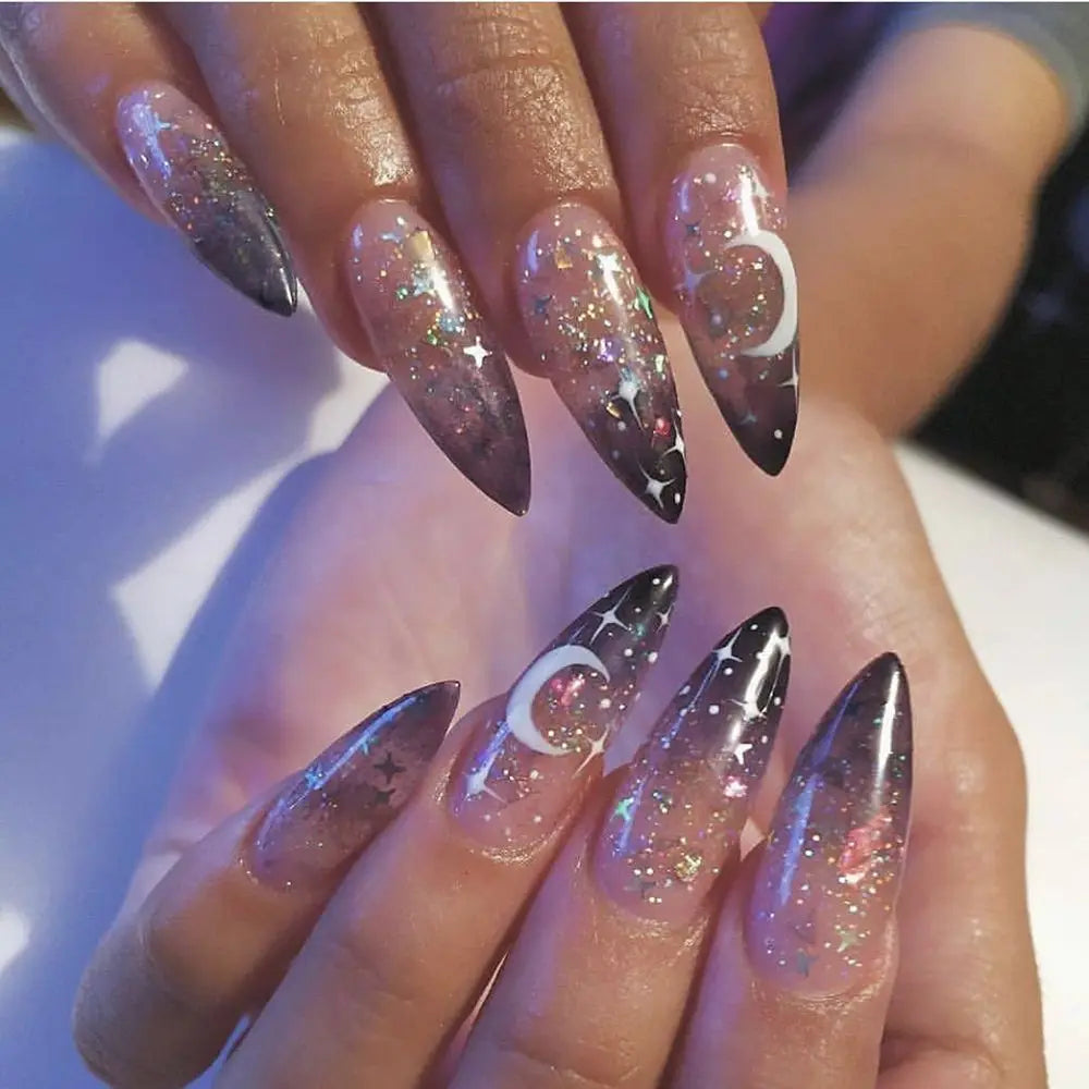 24pcs/set Long Stiletto Fake Nails Punk Snake Pattern Black White Matte False Nails Artificial Full Nail Tips Manicure Tools