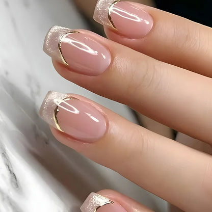 24Pcs Ballerina Fake Nails with Glue Solid Color Acrylic Press on Nails Glossy Gradient Full Cover Wearable Nail Manicure Tips