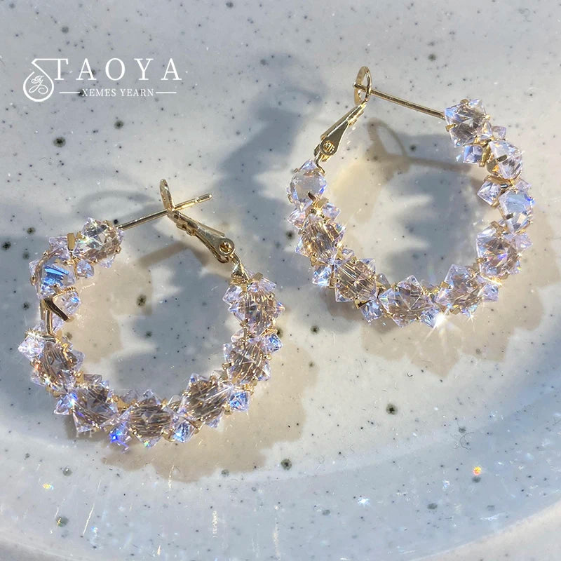 Sparkling Three-Dimensional Zircon Inlaid Geometric Circular Earrings Fashionable Jewelry For Women's Luxury Accessories 2025