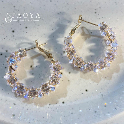 Sparkling Three-Dimensional Zircon Inlaid Geometric Circular Earrings Fashionable Jewelry For Women's Luxury Accessories 2025