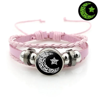 2pcs/set Sun and Moon Lovers Leather Bracelet Punk Multi-Layered Beaded Braided Adjustable Bracelet Set For Couple Jewelry