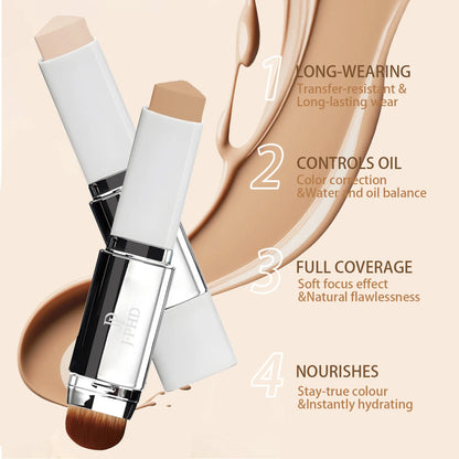 Two-in-one Brush Foundation Stick 13g, Double-head Lightweight and Smooth Concealer Foundation Lotion