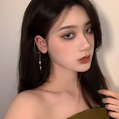 1Pc 2025 Fashion Minilist No Piercing Ear Cuff Earrings for Woman Fake Piercing Tassel Star Ear Clips Earrings for Women Jewelry