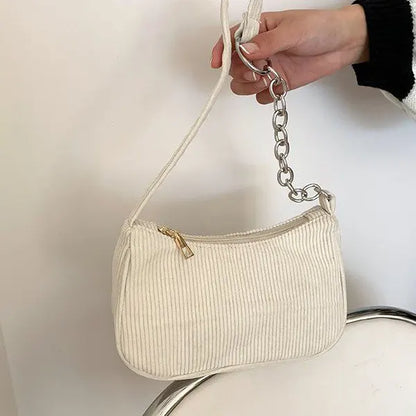 Solid Color Simple Corduroy Bag Women's Spring/Summer New Western Style Shoulder Small Square Bag Popular Fashion Underarm Bag