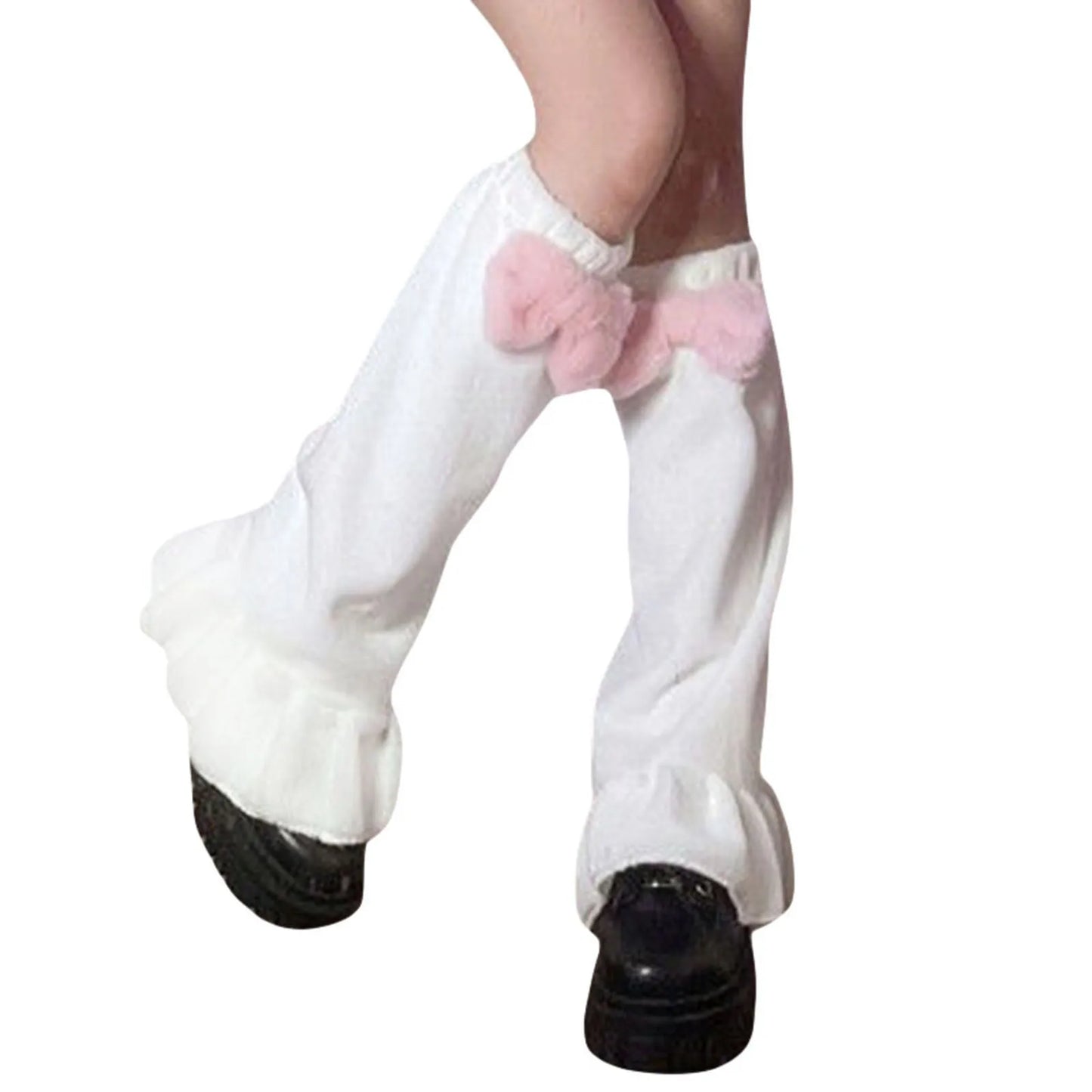 Sweet Bow Tie Leg Warmers Kawaii Japanese Plush Fur Leg Winter Warm Y2K Leg Covers Harajuku Bow Boot Cuffs JK Lolita Socks