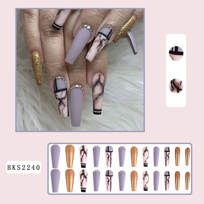Wholesale Price Press On Nails Ballerina Medium Coffin False Nails French Tip Nails Manicure Stick On Nails Acrylic Fake Nails