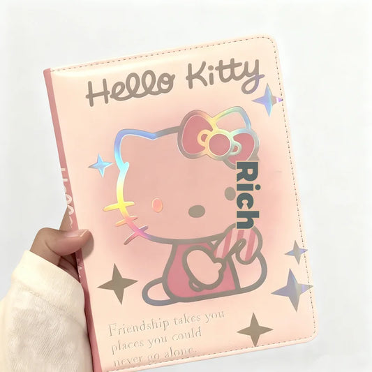 Kawaii Japanese Style Cartoon Hello Kitty Leather Notebook Soft PU Colored Page Diary High-Value Cute Surprise Gift for Fans