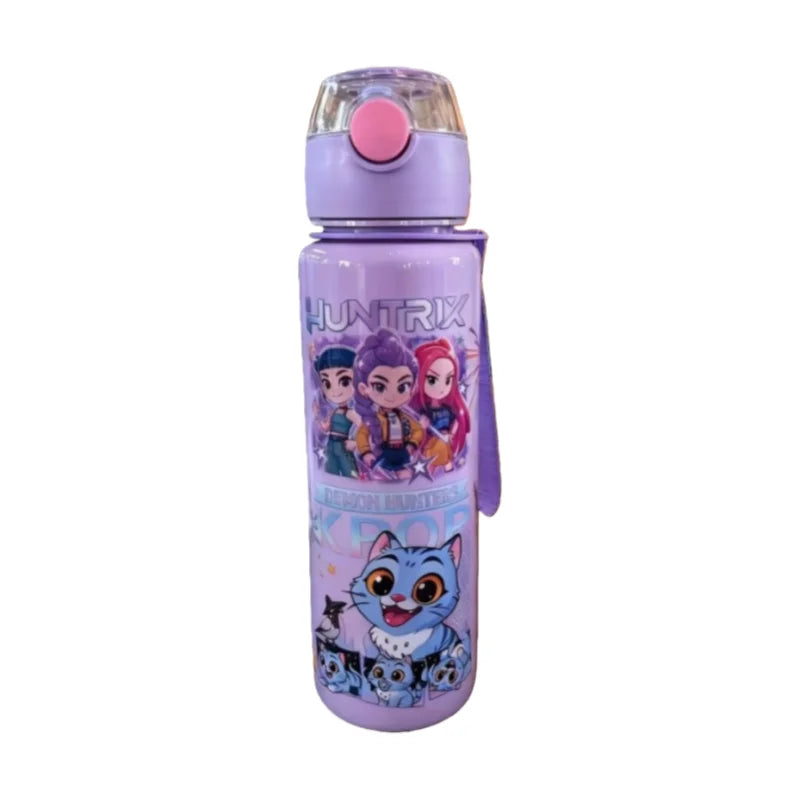 K Pop Demon Hunters Kawaii Cartoon Figure Water Bottle – Girls’ Summer Sports Large Capacity Plastic Bottle | Portable for Hikin