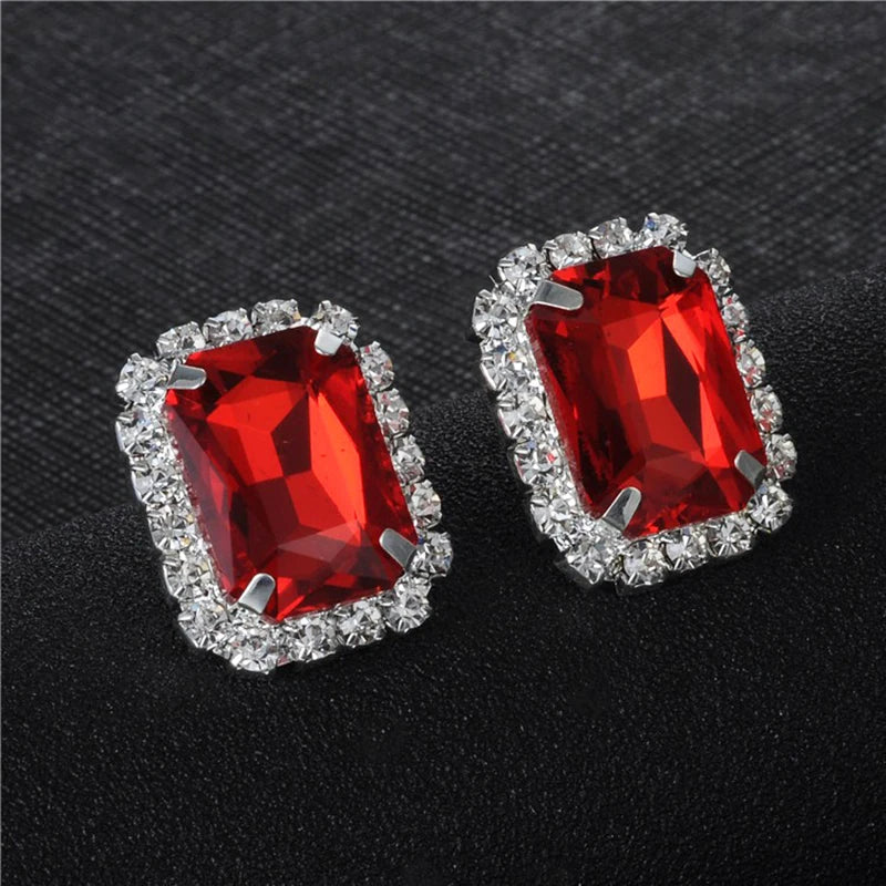 TREAZY Silver Color Rhinestone Sqaure/Round/Heart Stud Earrings For Women Fashion Wedding Prom Jewelry Gifts Femme Brincos