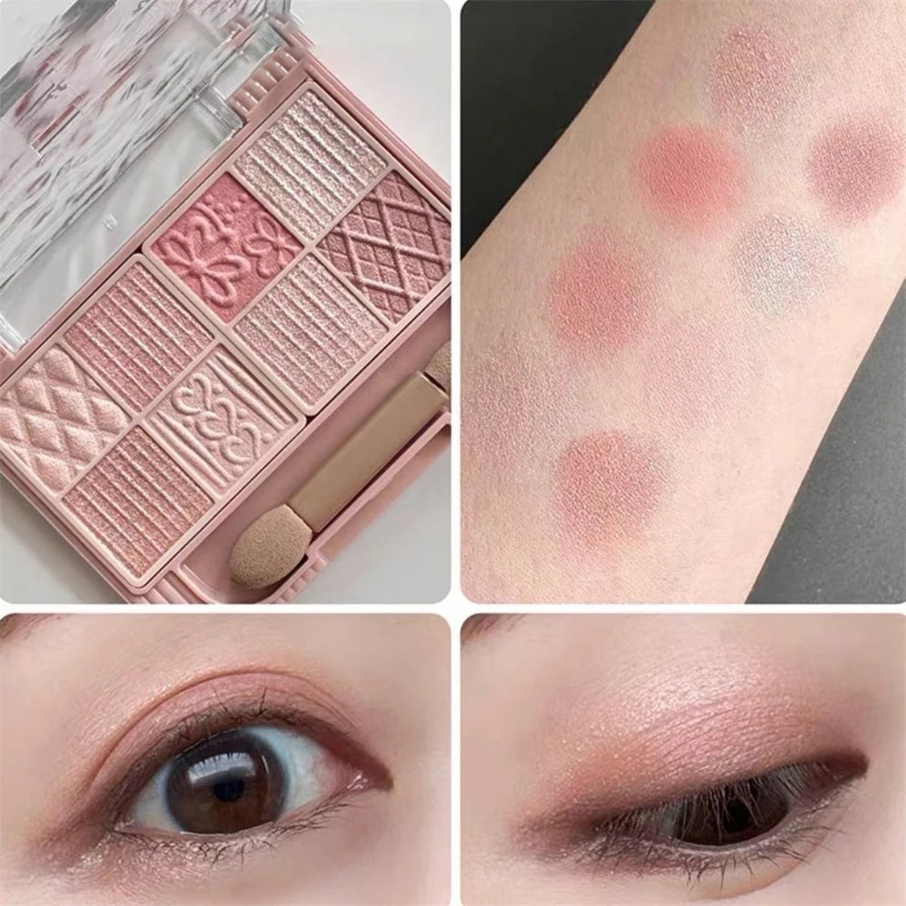 Multifunctional Red Brown Eyeshadow Palette 8 Tones Sakura Shiny Brighten Highlighter Matte Contour Blusher Powder Eye Cosmetic