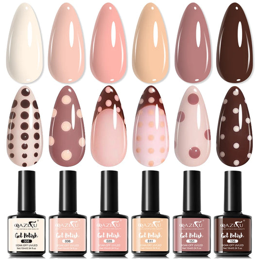 6Pcs Gel Nail Polish Set Milk Tea Popular Color UV Lamp Nail Gel for Nail Art Easy Apply & Soak Off DIY Home Manicure Salon Use